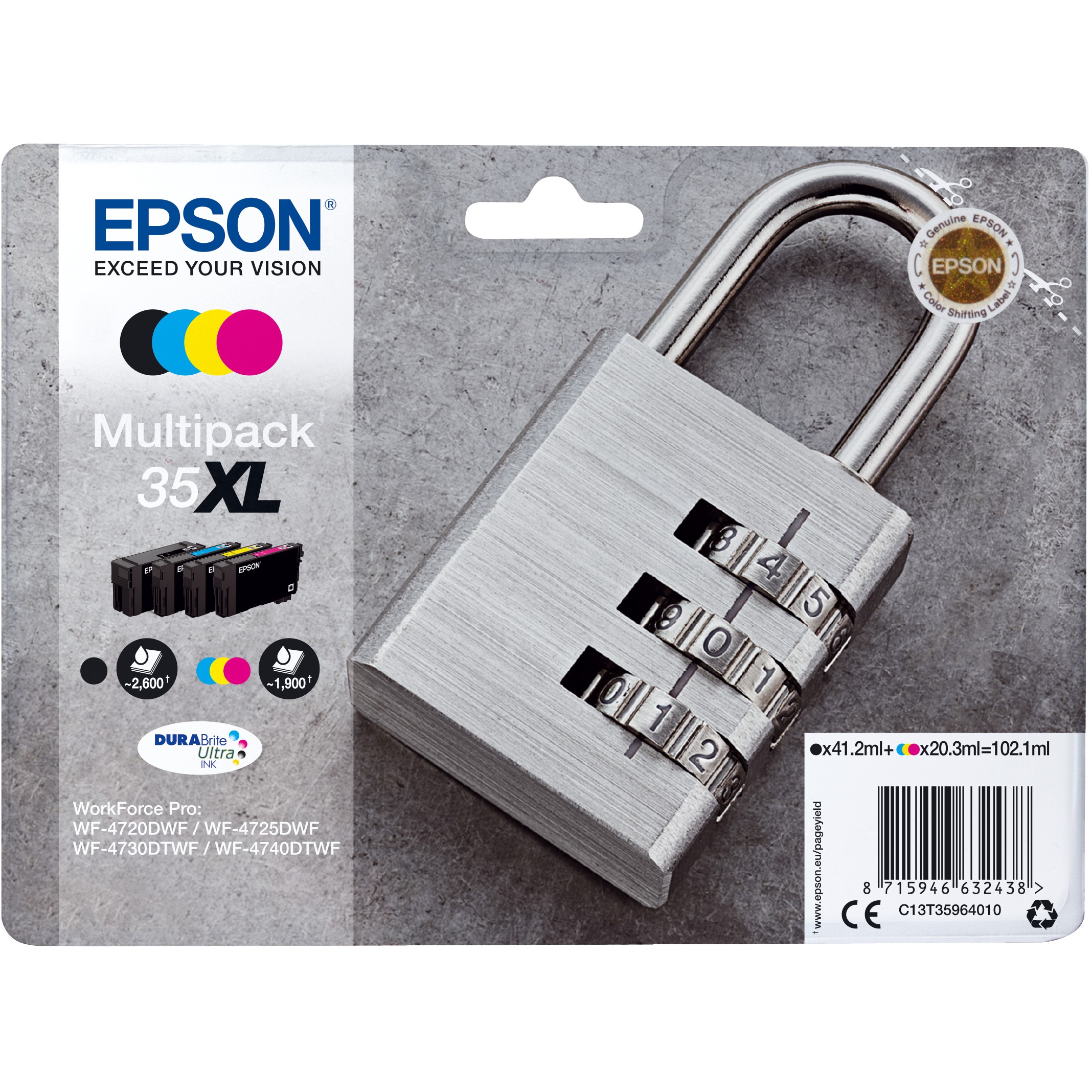 EPSON 35XL Multipack 4er Pack XL Schwarz, Gelb, Cyan, Magenta Tintenpatrone