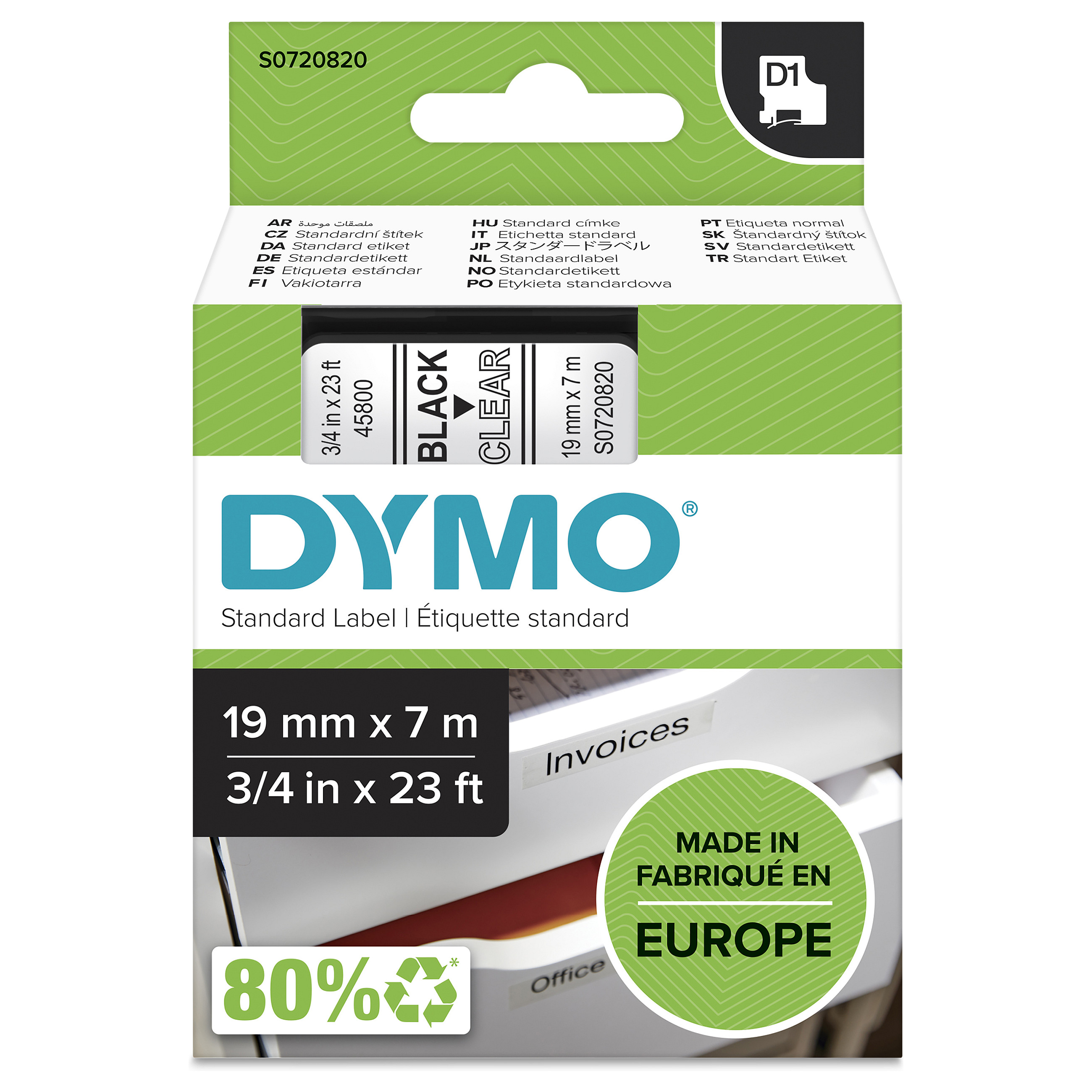 DYMO D1 Standard - Black on Transparent - 19mm label-making tape
