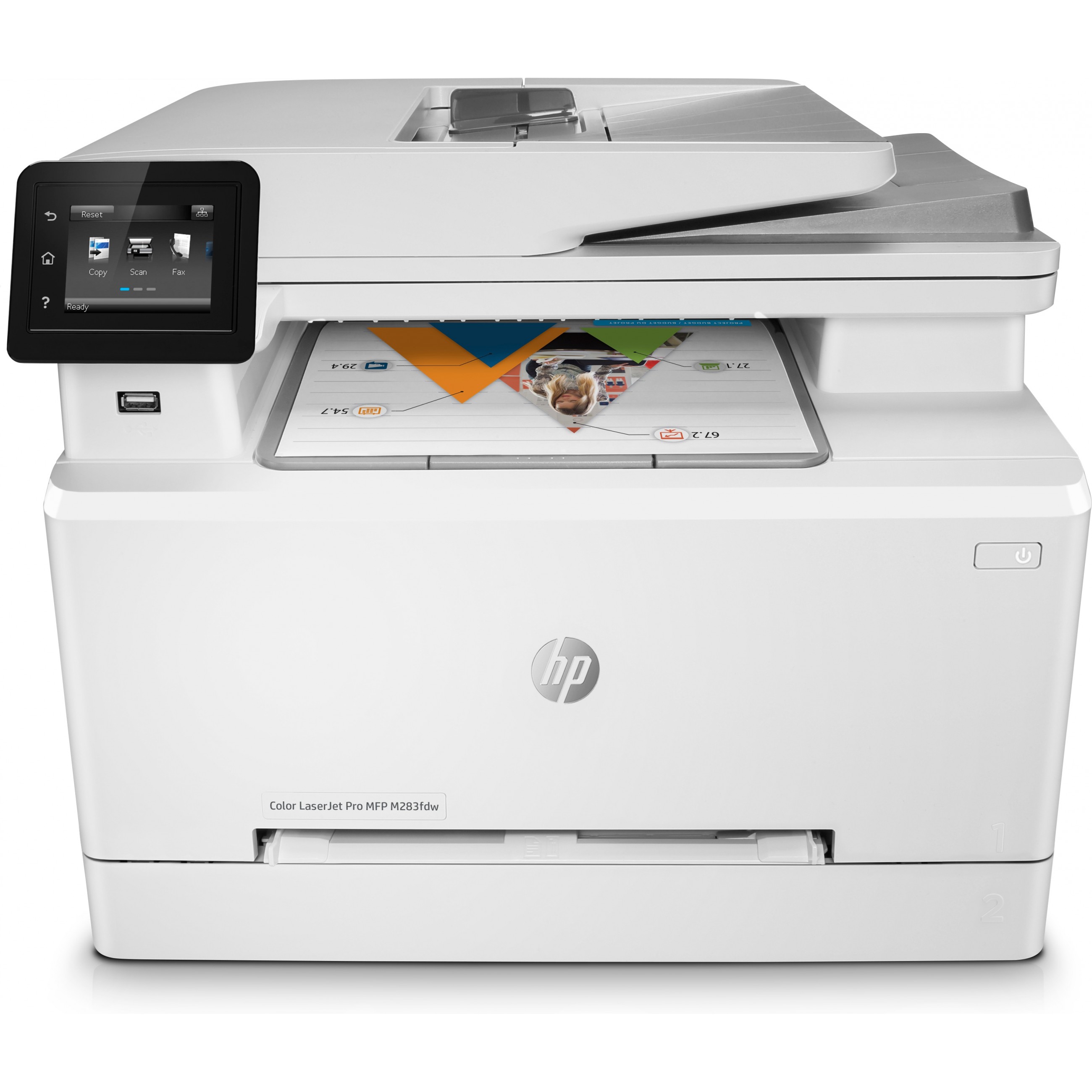 HP Color LaserJet Pro MFP M283fdw Drucken Kopieren Scannen Faxen Drucken über den USB-Anschluss vorn Scannen an E-Mail Beidseitiger Druck Automatische geglättete Dokumentenzuführung (50 Blatt)