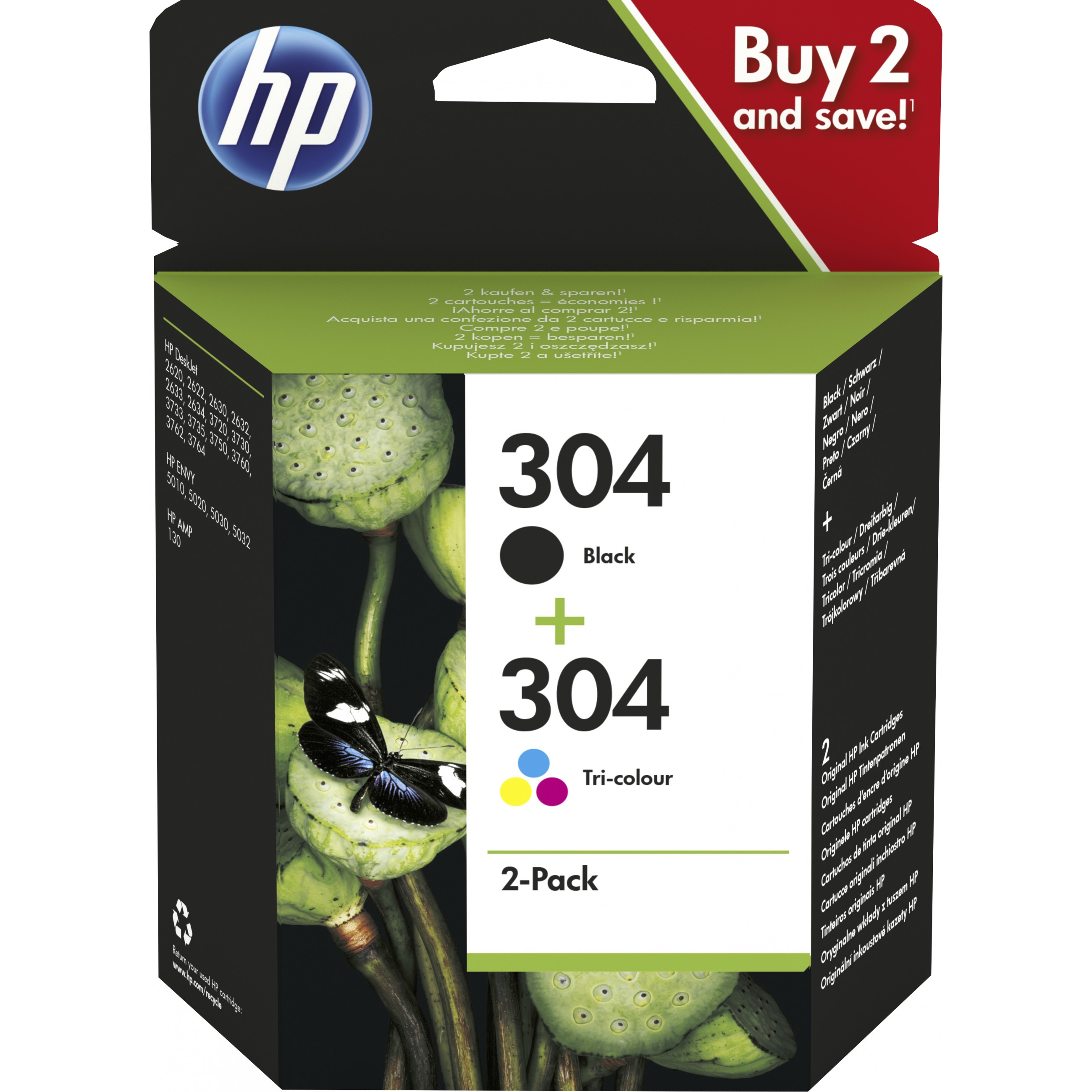 HP 304 2-pack Black/Tri-color Original Ink Cartridges ink cartridge - 3JB05AE