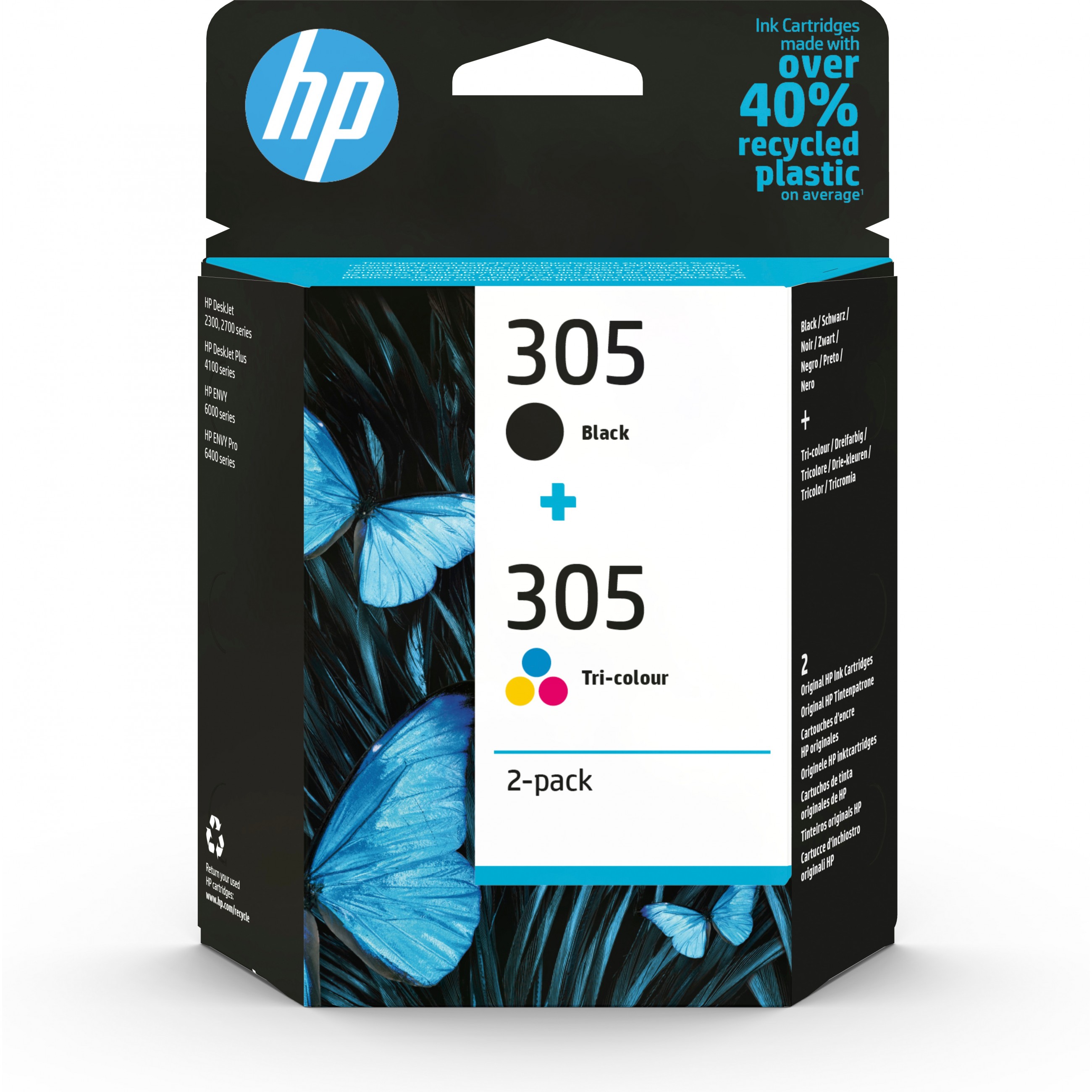 HP 305 2-Pack Tri-color/Black Original ink cartridge - 6ZD17AE