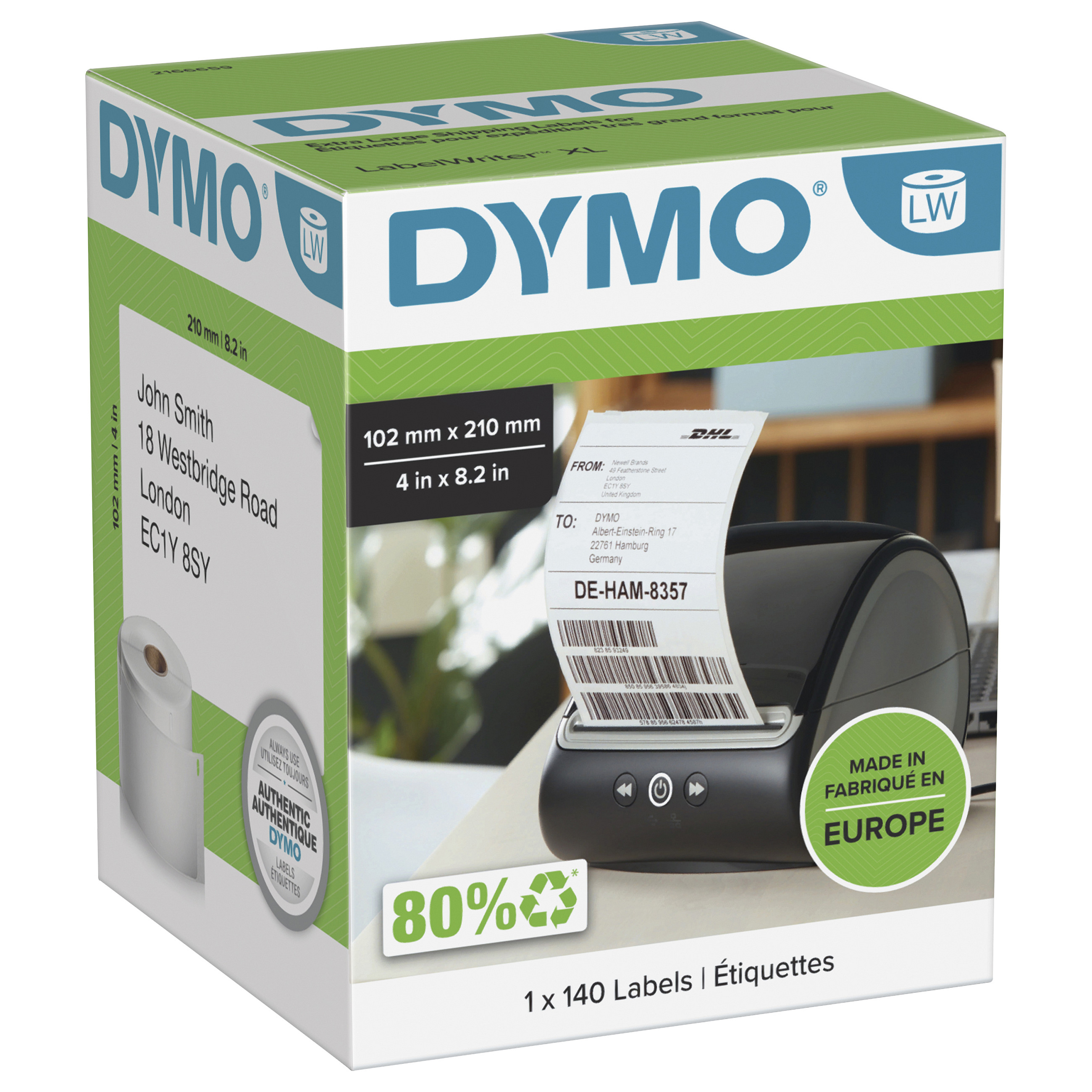 Dymo LW-DHL Versandetikett 102x210mm 1 Rolle Ã  140 Etiketten schwarz auf weiß