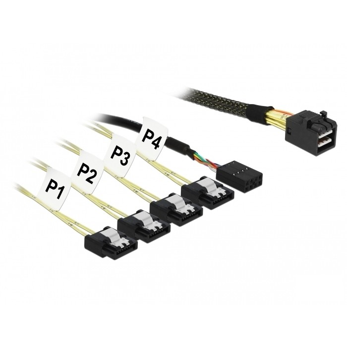4043619857326 - Kabel Mini sas hd SFF-8643 4 x sata 7 Pin + Sideband 1 m Metall (85732) - Delock 4043619857326 - Kabel Mini sas hd SFF-8643 4 x sata 7 Pin + Sideband 1 m Metall (85732) - Delock