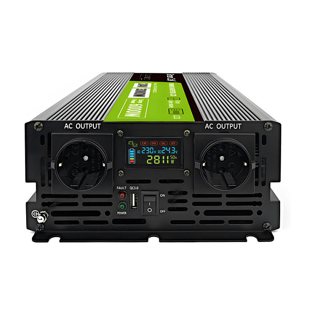 Green Cell Przetwornica napicia PowerInverter LCD 24 V 3000W/60000W Przetwornica samochodowa z wywietlaczem - czysty sinus power adapter/inverter