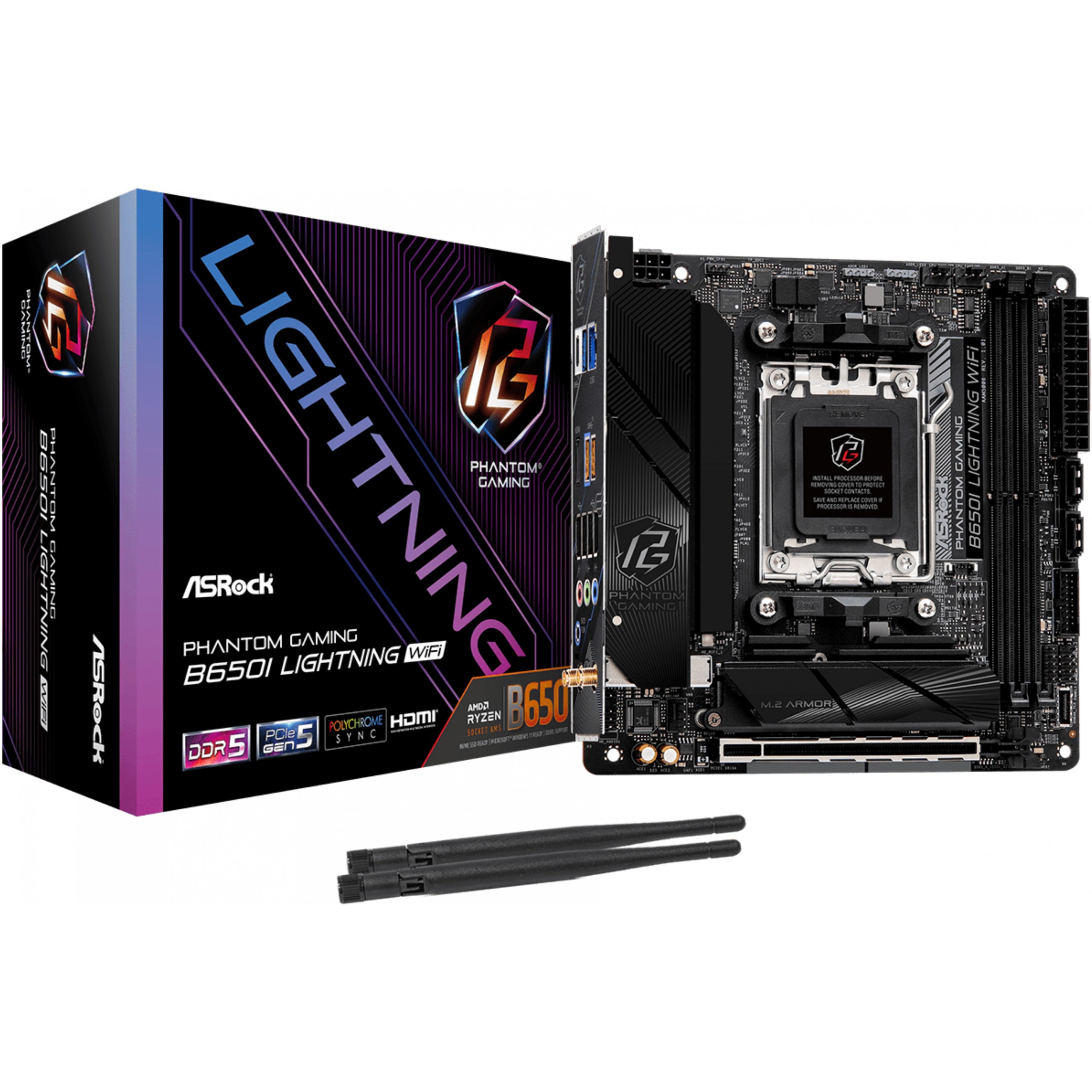 4710483944253 - Phantom Gaming B650I Lightning WiFi Mainboard Sockel (PC) AMD AM5 Formfaktor (Details) Mini-ATX Mainboard-Chipsatz AMD® B650