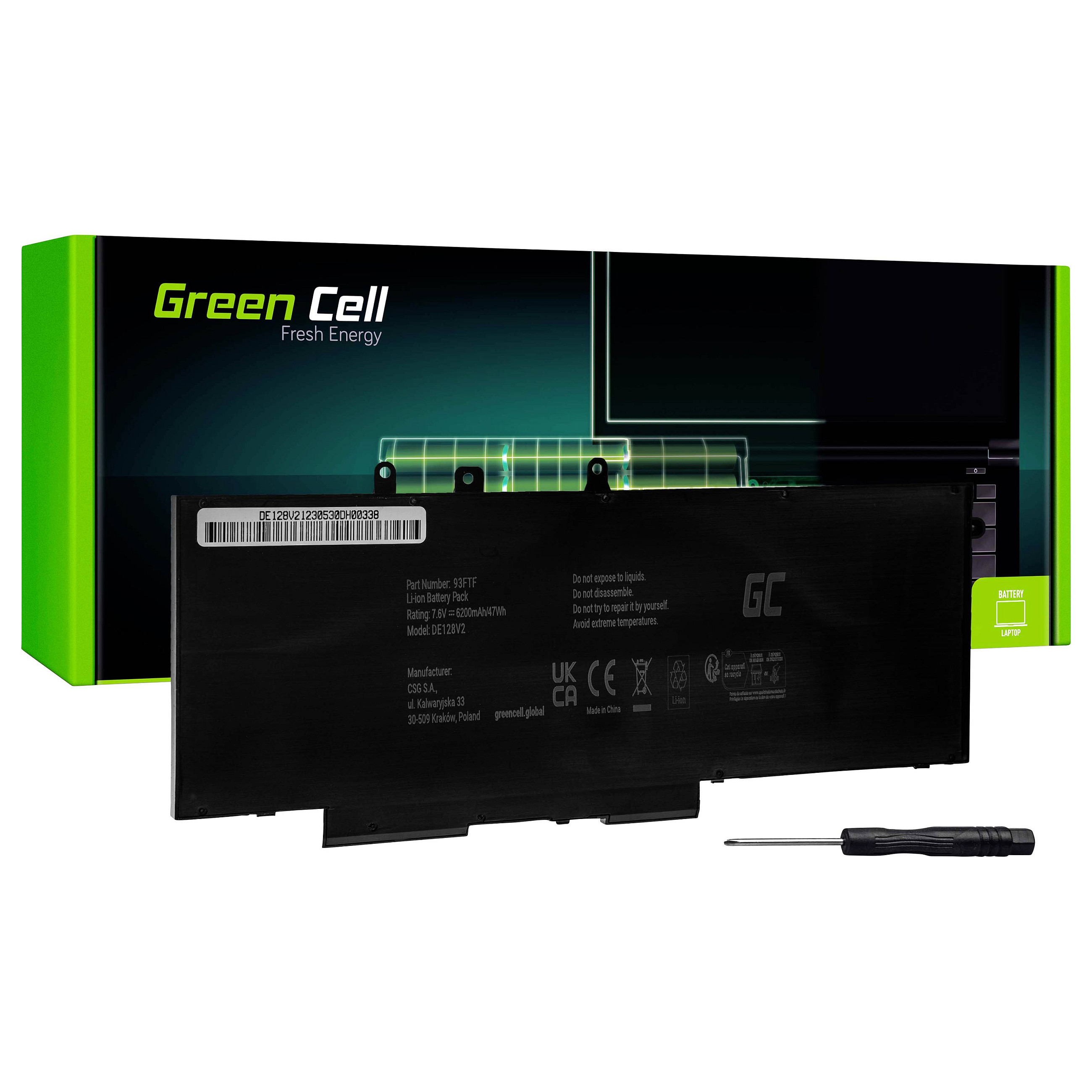 Green Cell Laptop Akku 93FTF GJKNX für Dell Latitude / 7.6V 6200mAh