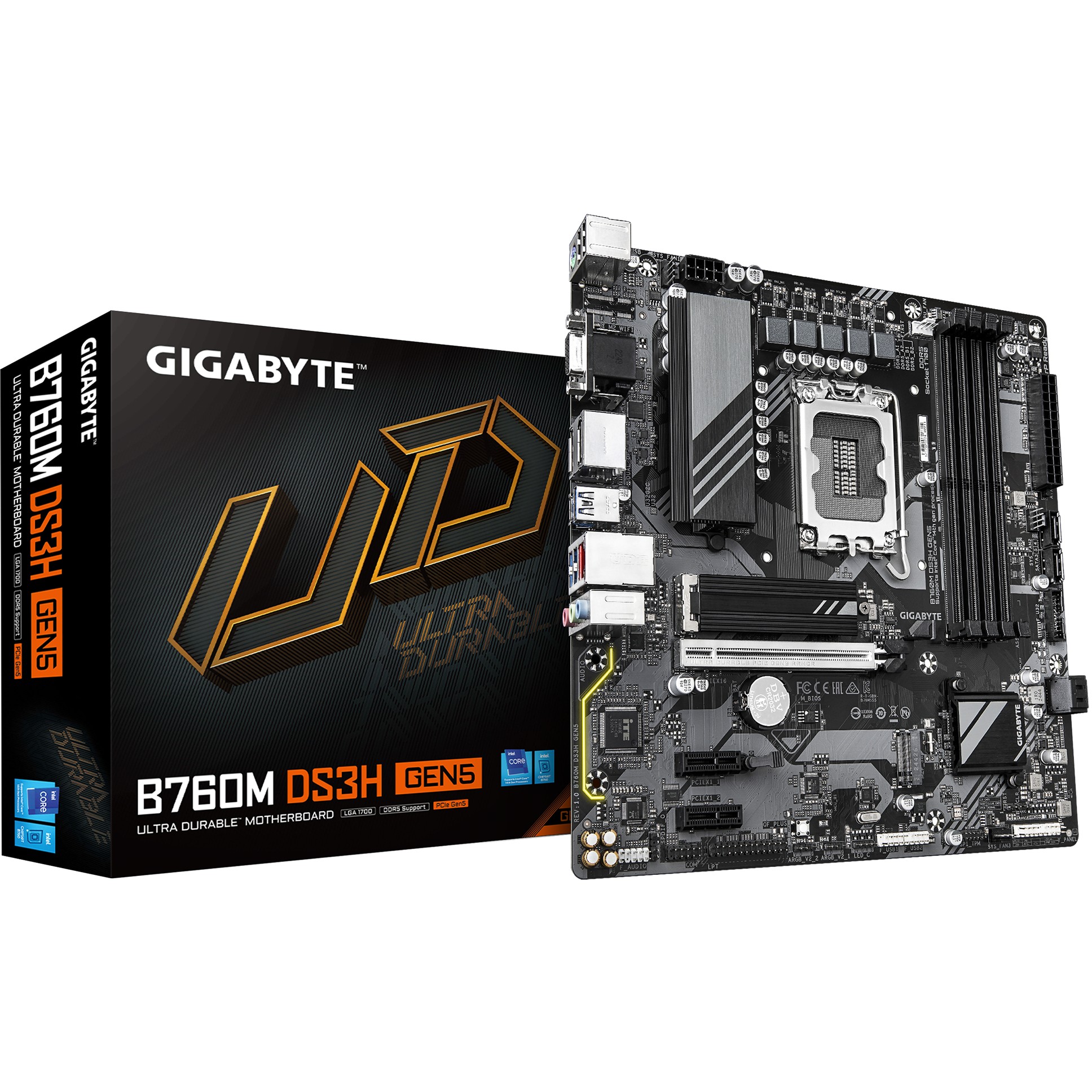 4719331872793 - GIGABYTE B760M DS3H GEN5 - motherboard - micro ATX - LGA1700 Socket - B760 Mainboard - Intel B760 - Intel LGA1700 socket - DDR5 RAM - Micro-ATX