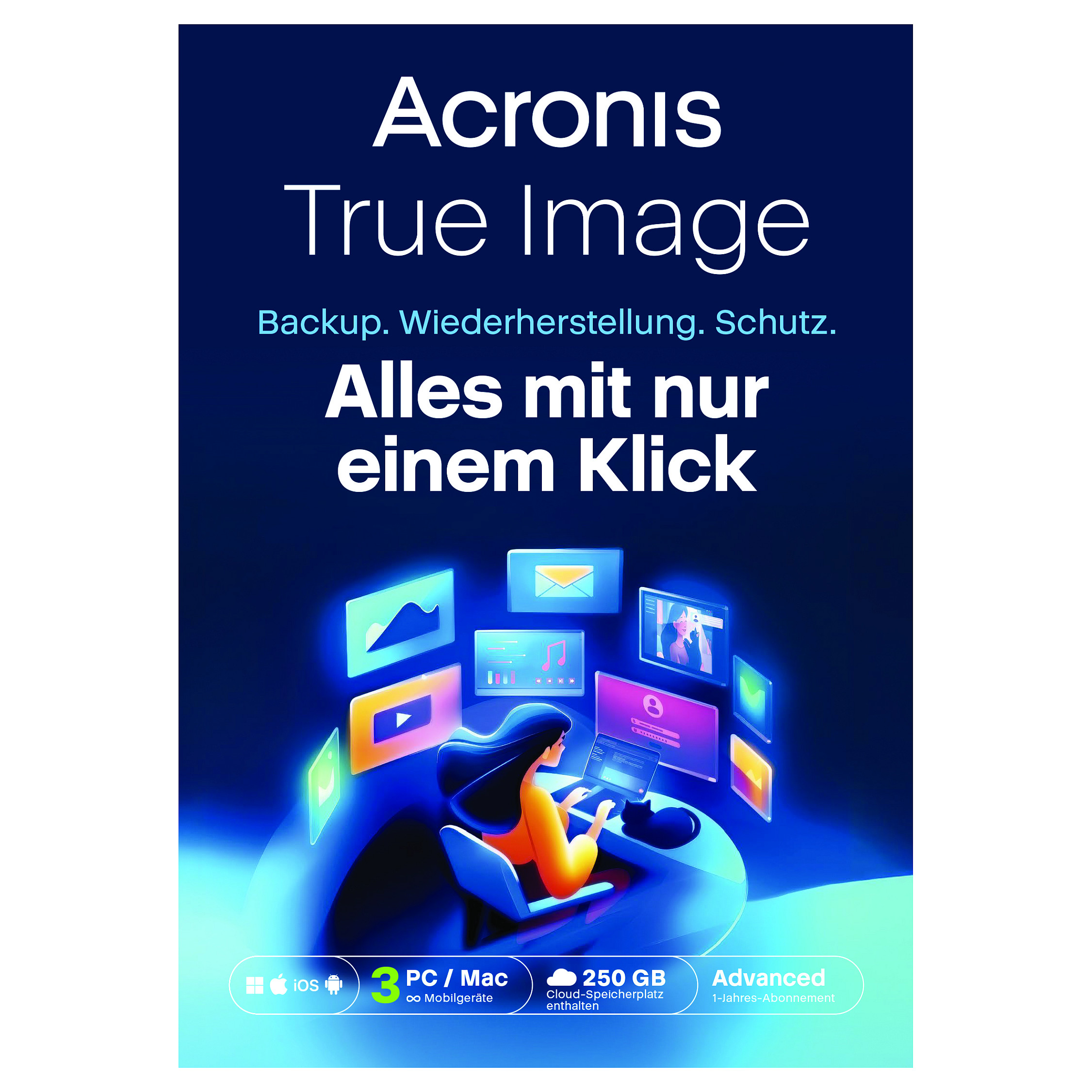 Acronis True Image Advanced - 3 Computers + 250 GB Acronis Cloud Storage - 1 year Subscription - ESD-Download