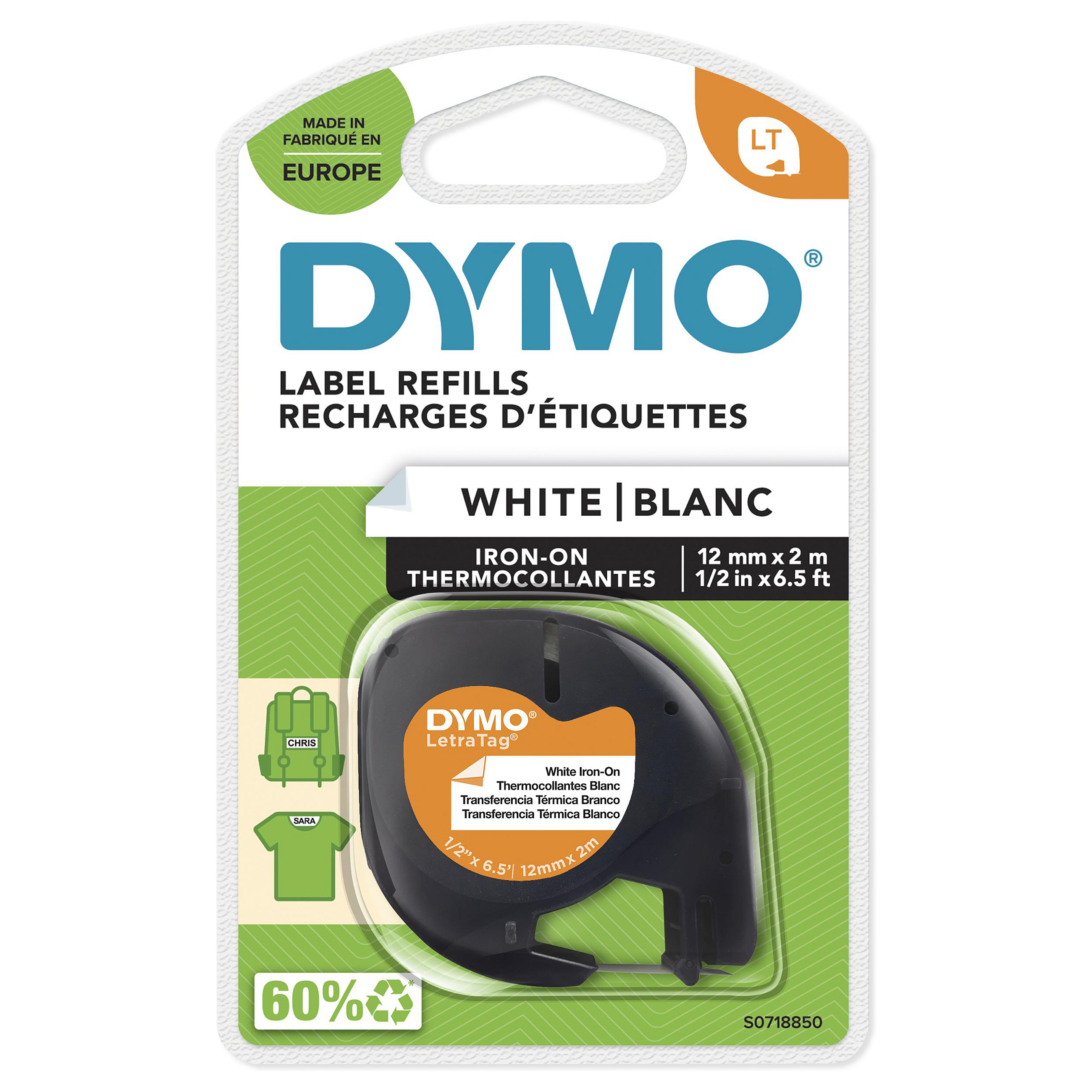 Dymo Letratag Band aufbgelbar wei 12 mm x 2 m