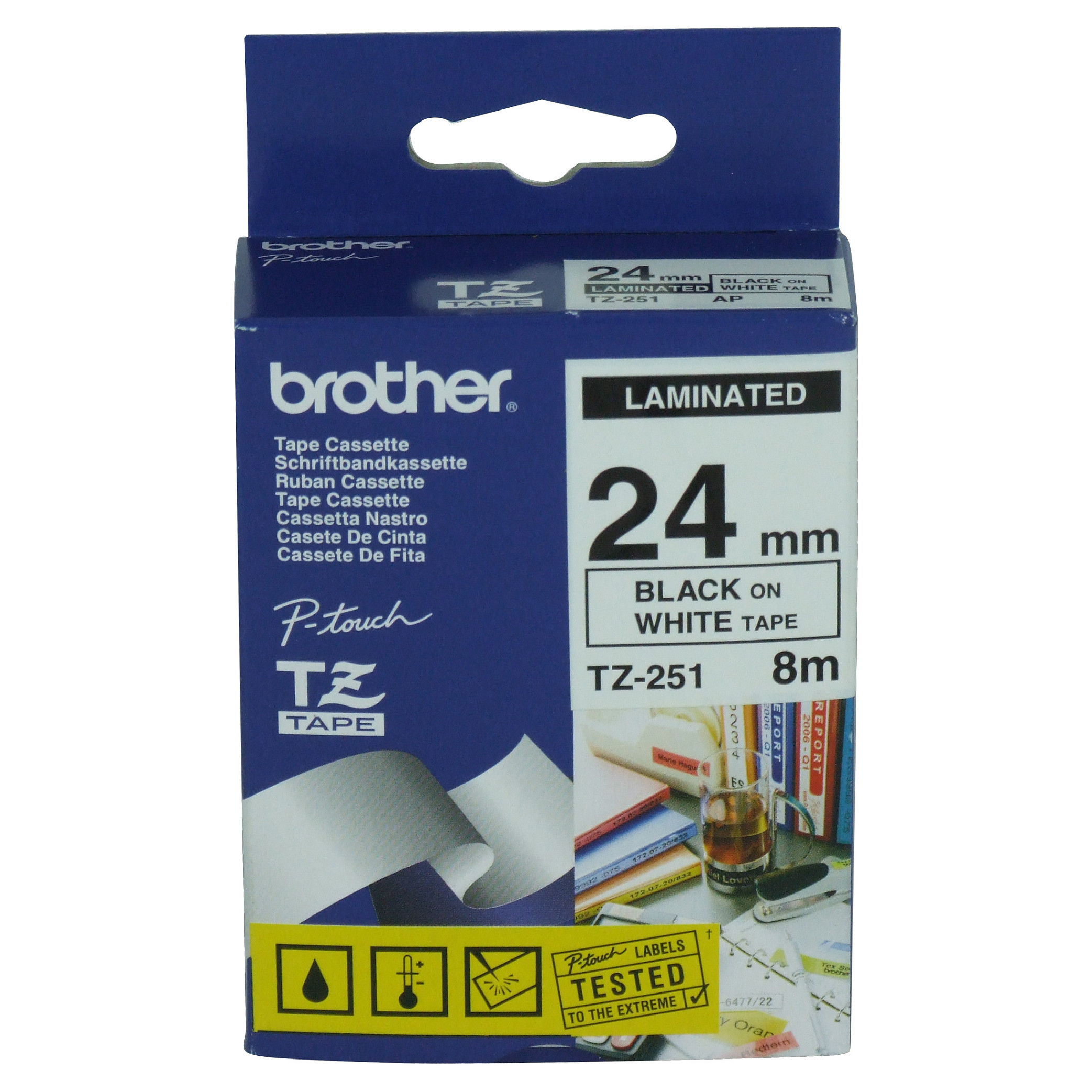 TZe-251 Schriftbandkassette - laminiert 24 mm x 8 m schwarz auf weiß 4977766052672 8 Meter