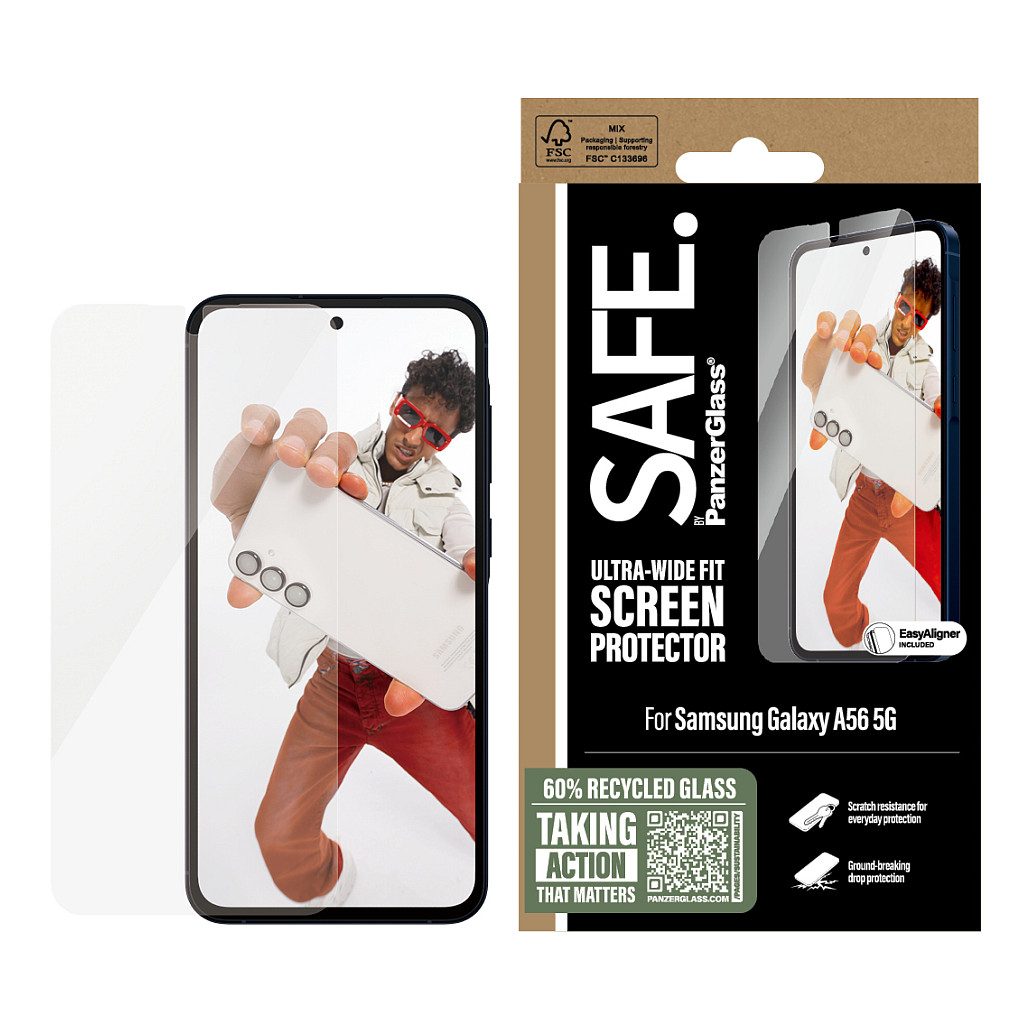 PanzerGlass SAFE. by ® Screen Protector Samsung Galaxy A56 5G | Ultra-Wide Fit w. EasyAligner