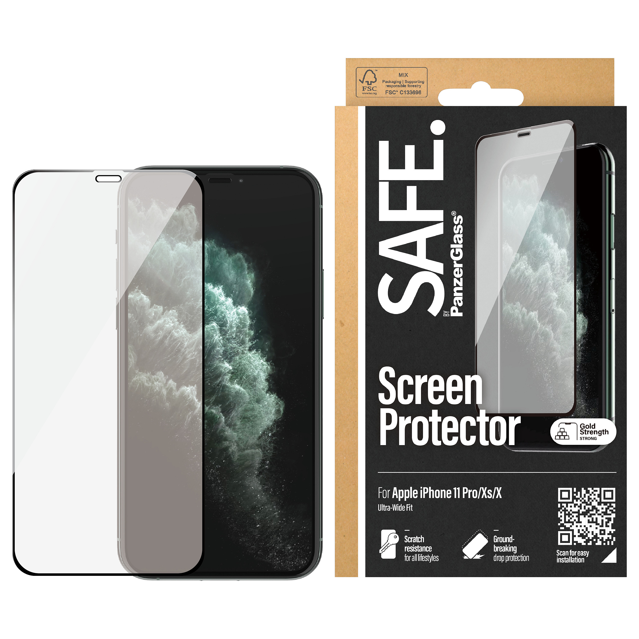 PanzerGlass SAFE. by ® Screen Protector iPhone X | Xs | 11 Pro | Ultra-Wide Fit | BULK