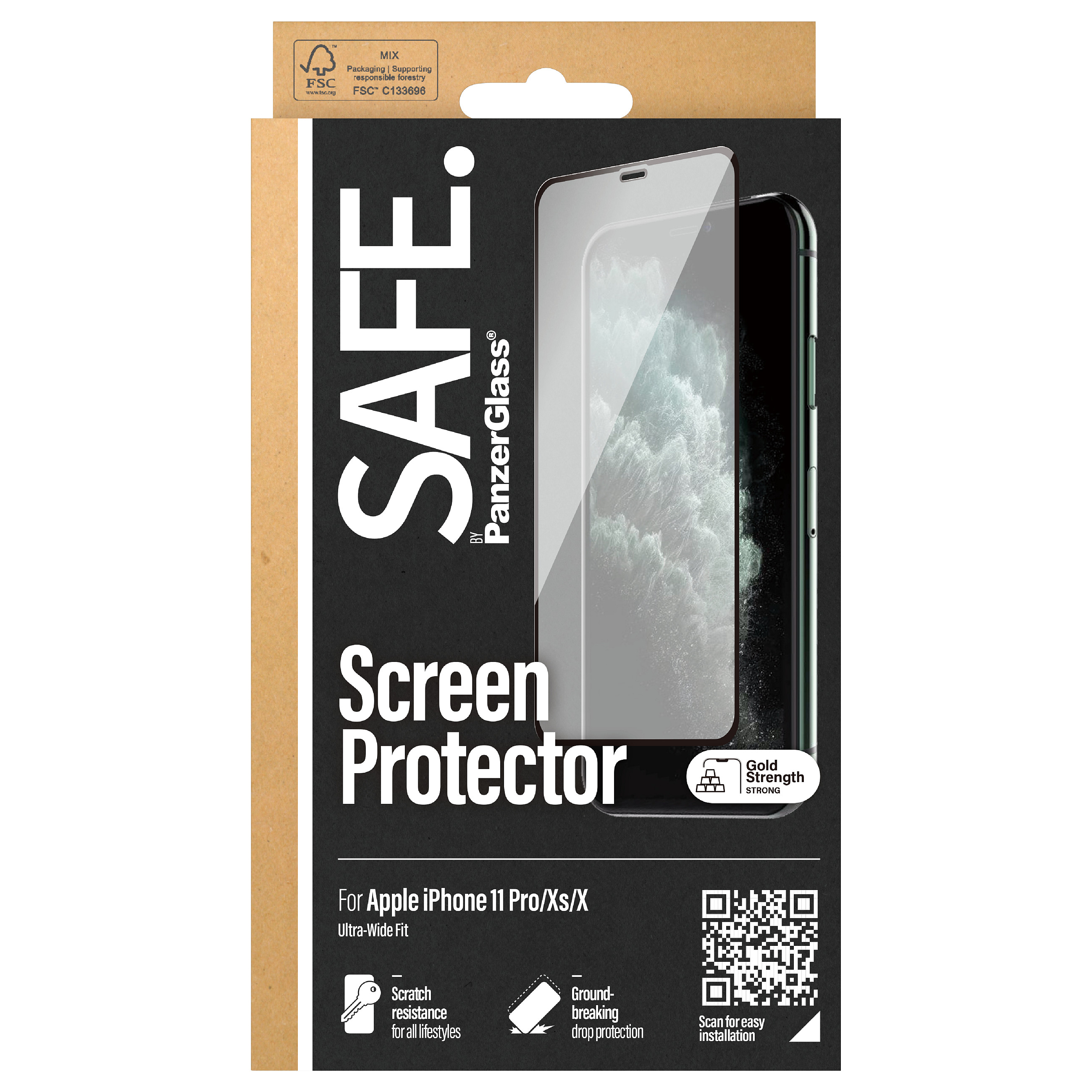 PanzerGlass SAFE. by ® Screen Protector iPhone X | Xs | 11 Pro | Ultra-Wide Fit | BULK