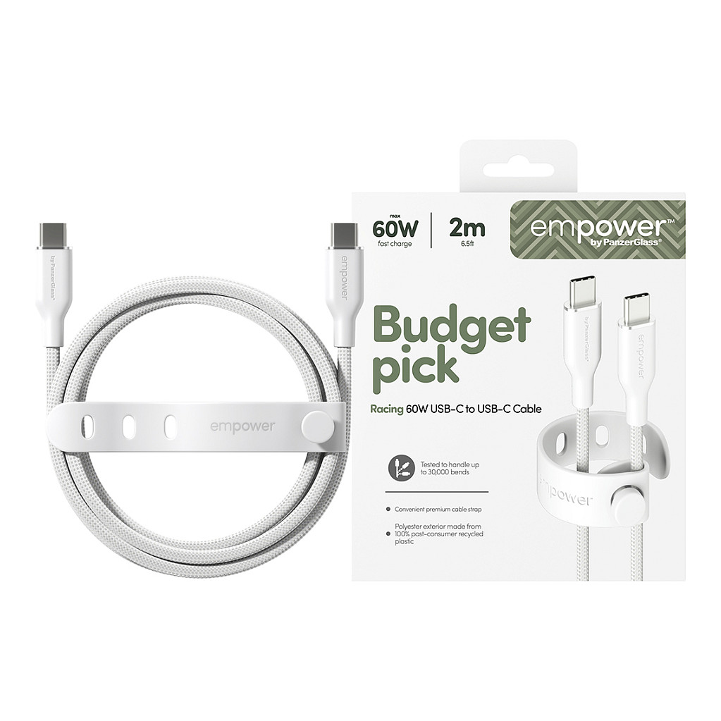 PanzerGlass empowerâ„¢ by ® Racing 60W USB-C to USB-C Cable | USB 2.0 | 2M | Silver White USB cable