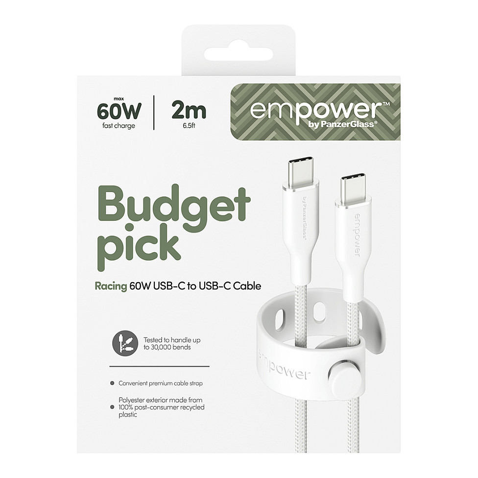 PanzerGlass empower™ by ® Racing 60W USB-C to USB-C Cable | USB 2.0 | 2M | Silver White USB cable