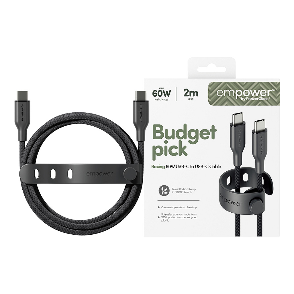 PanzerGlass empowerâ„¢ by ® Racing 60W USB-C to USB-C Cable | USB 2.0 | 2M | Space Black USB cable