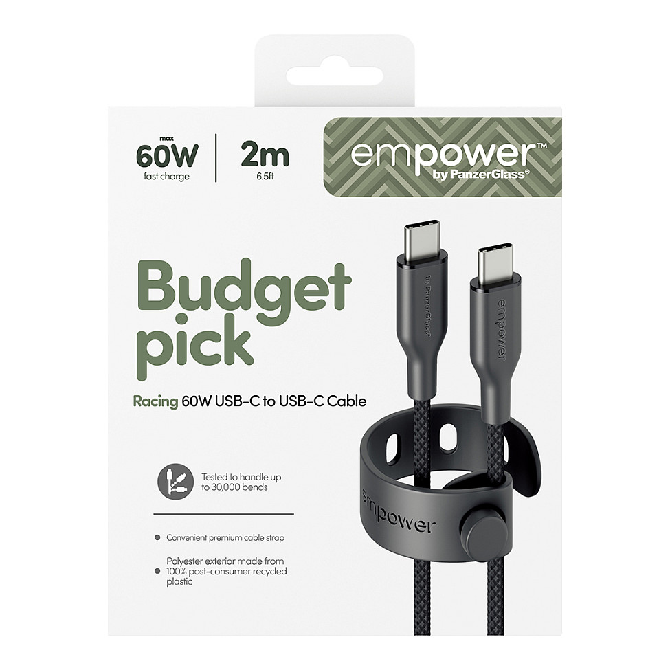 PanzerGlass empower™ by ® Racing 60W USB-C to USB-C Cable | USB 2.0 | 2M | Space Black USB cable