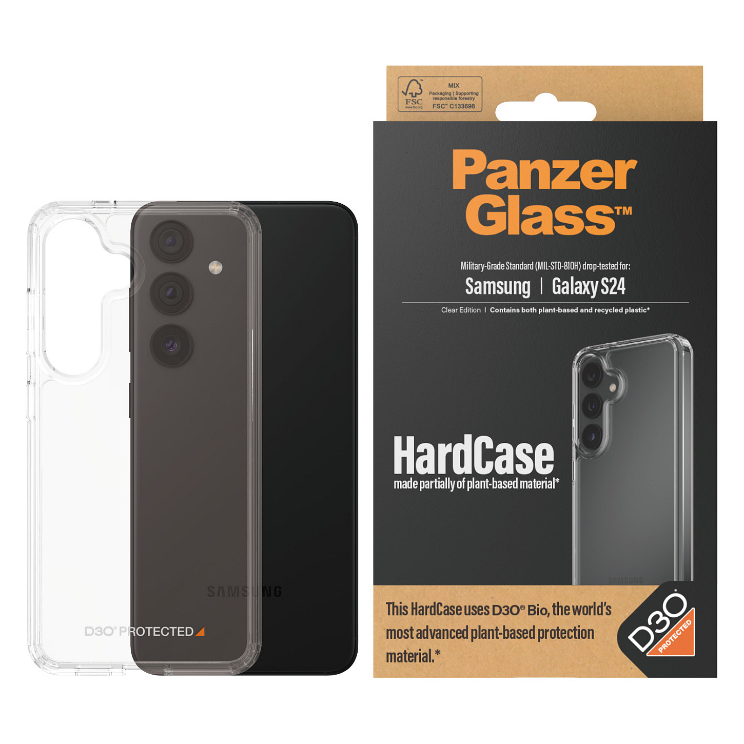 PanzerGlass ® HardCase Transparent w. D3O® Samsung Galaxy S24 mobile phone case