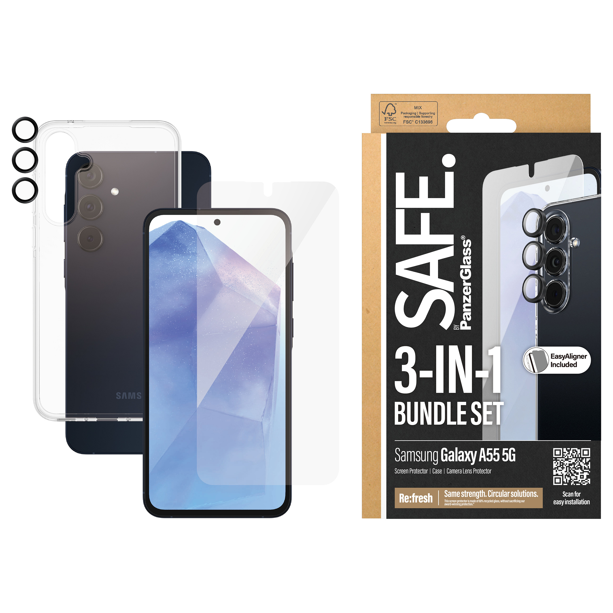 PanzerGlass SAFE. by ® 3-in-1 Protection Bundle Samsung Galaxy A55 5G