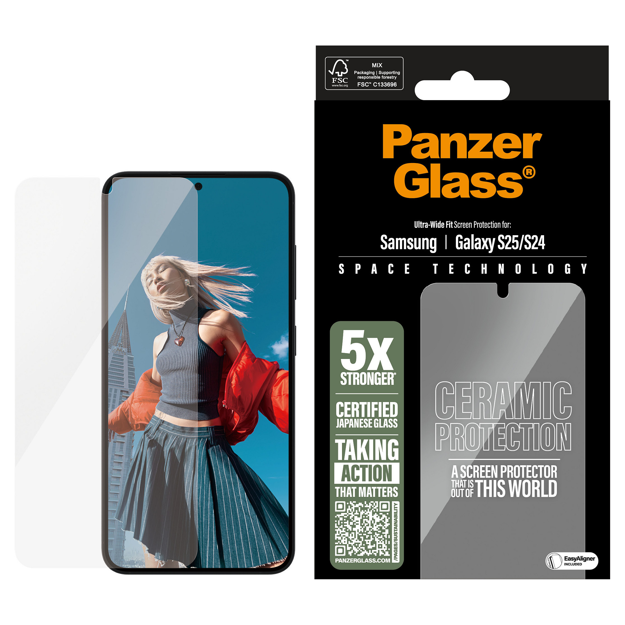 PanzerGlass ® Ceramic Screen Protector Samsung Galaxy S25 | S24 | Ultra-Wide Fit w. EasyAligner