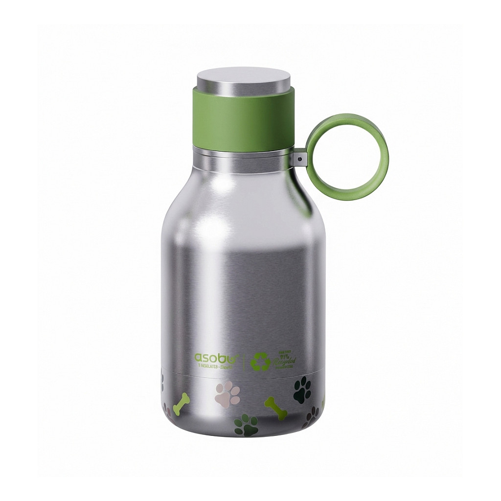 Asobu - Dog Bowl - recycelte Edelstahlflasche mit Hundenapf Silber Hobby & Freizeit