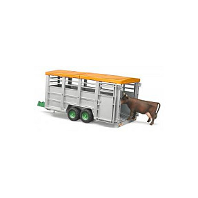 BRUDER Viehtransportanhnger mit Kuh (grau)