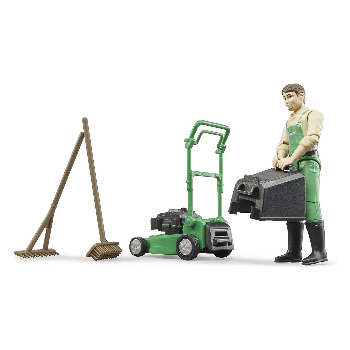 Bruder Gärtner mit Rasenmäher und Gartengeräten Fertigmodell Landwirtschafts Modell