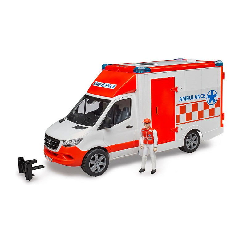 BRUDER MB Sprinter Ambulanz mit Fahrer (rot/wei) Spielwaren