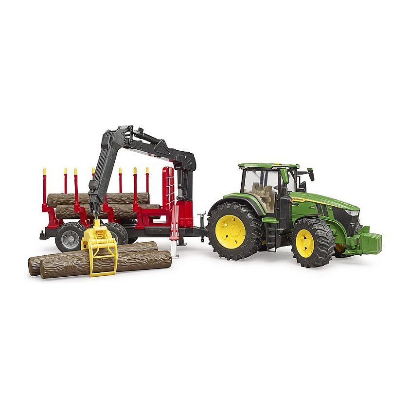 BRUDER John Deere 7R 350 m Rckeanhnger (grn/rot, Inkl. 4 Baumstmmen)