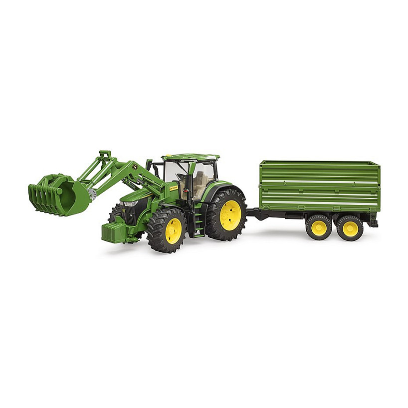 BRUDER John Deere 7R 350 mit Frontlader und Tandemachstransportanhnger (grn) Spielwaren