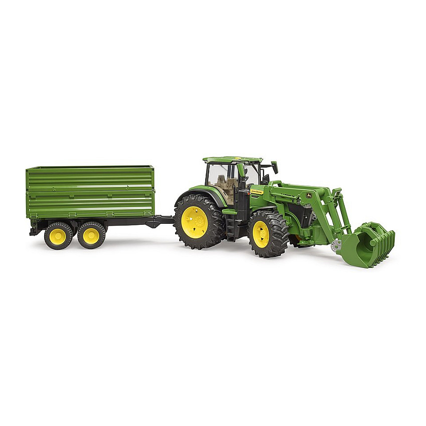 BRUDER John Deere 7R 350 mit Frontlader und Tandemachstransportanhnger (grn)
