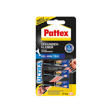 Pattex Sekundenkleber Mini-Trio Gel, 3 Tuben mit je 1g