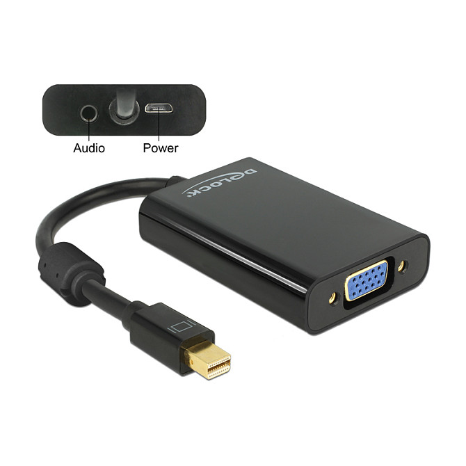Delock Adapter mini DisplayPort 1.1 Stecker > VGA Buchse + Audio + Power schwarz