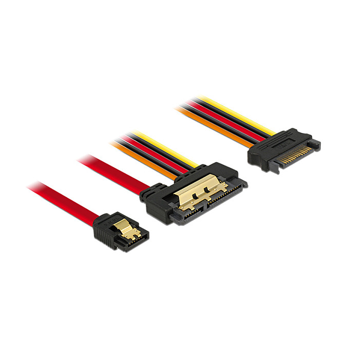 Delock Kabel SATA 6 Gb/s 7 Pin Buchse + SATA 15 Pin Strom Stecker > SATA 22 Pin Buchse gerade Metall 30 cm