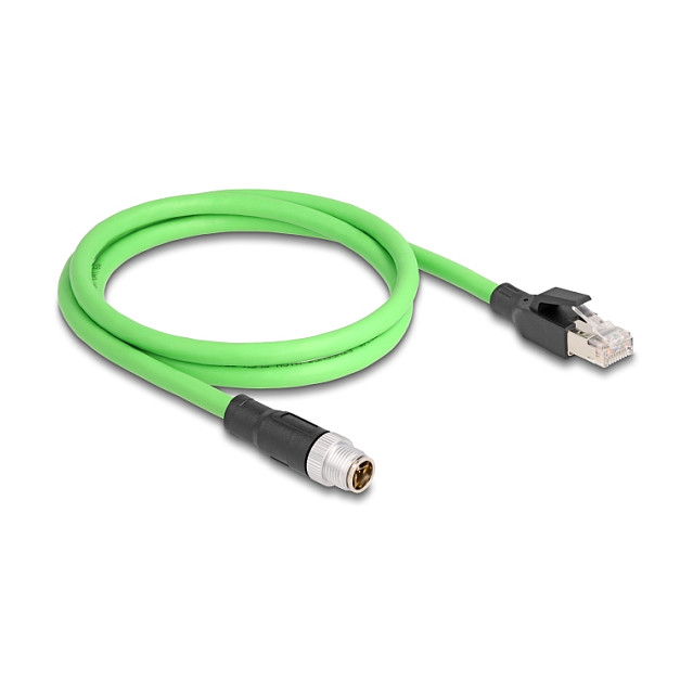 Delock M12 Kabel X-kodiert 8 Pin Stecker zu RJ45 Stecker PUR (TPU) 1 m