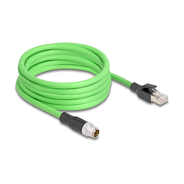 Delock M12 Kabel X-kodiert 8 Pin Stecker zu RJ45 Stecker PUR (TPU) 5 m