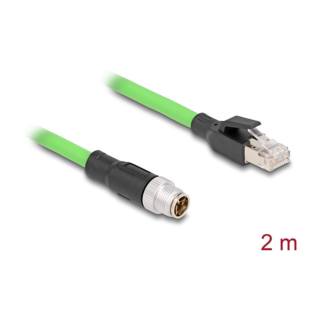 Delock M12 Kabel X-kodiert 8 Pin Stecker zu RJ45 Stecker PUR (TPU) 2 m