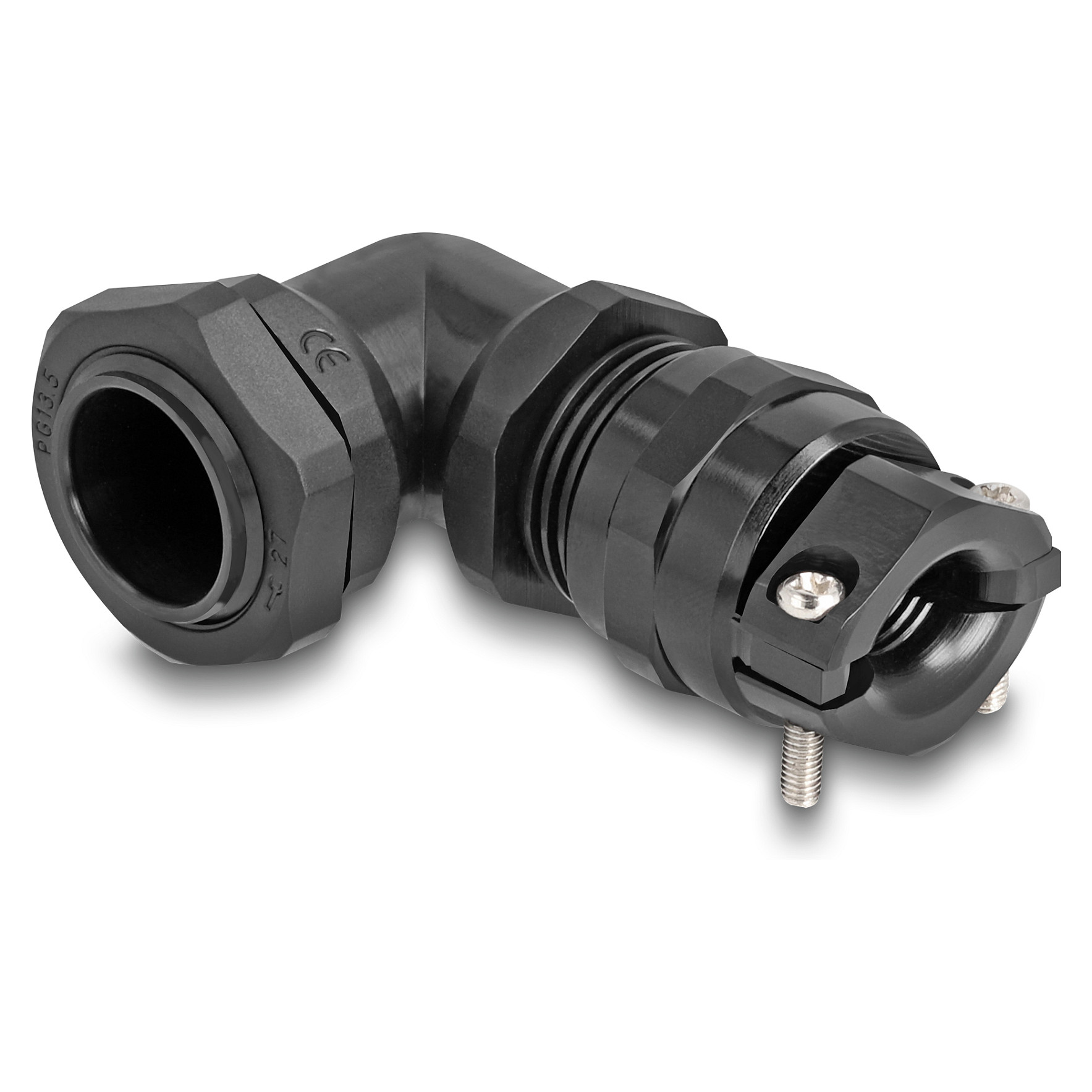 Delock Kabelverschraubung mit Zugentlastung und Biegeschutz 90° gewinkelt PG13,5 schwarz