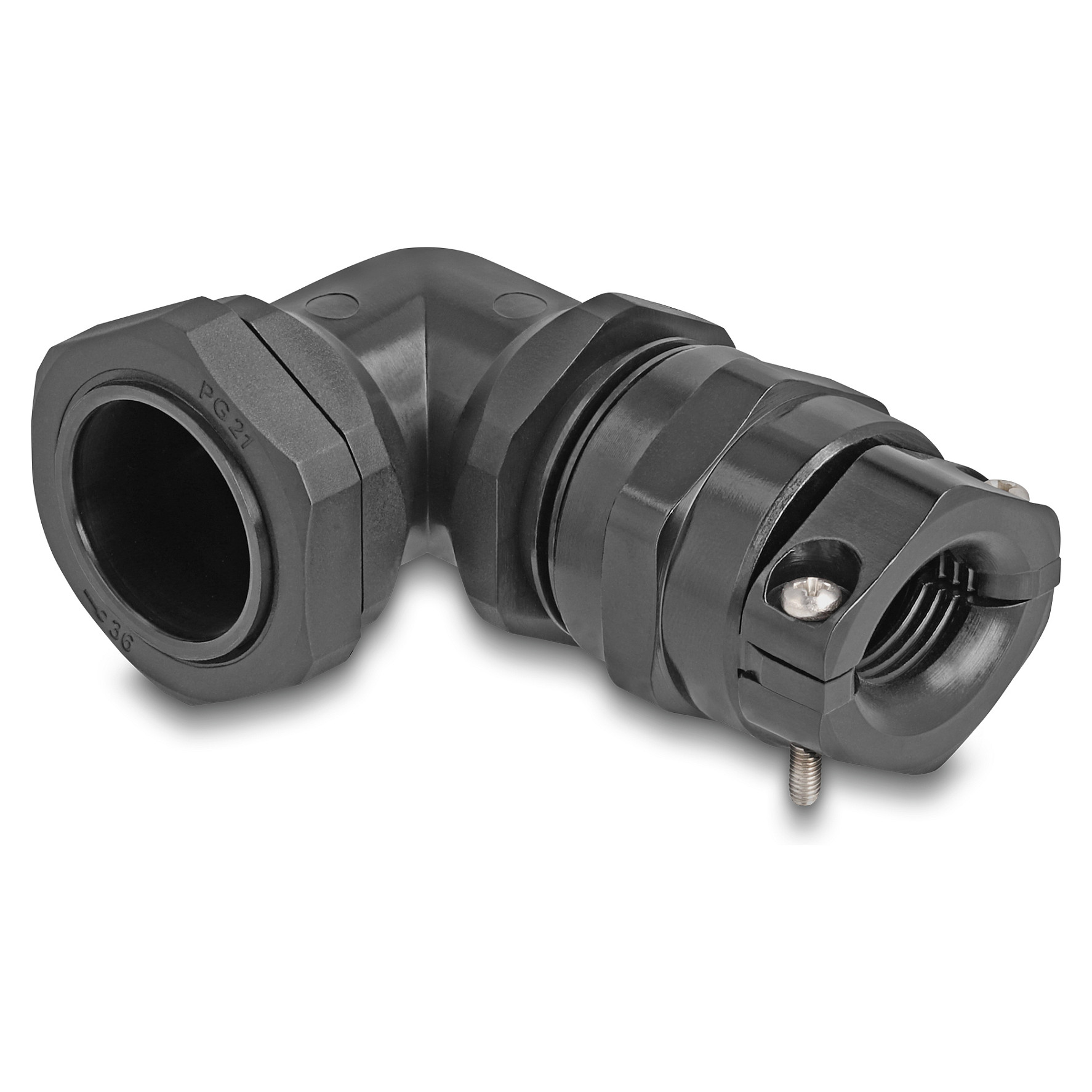 Delock Kabelverschraubung mit Zugentlastung und Biegeschutz 90° gewinkelt PG21 schwarz