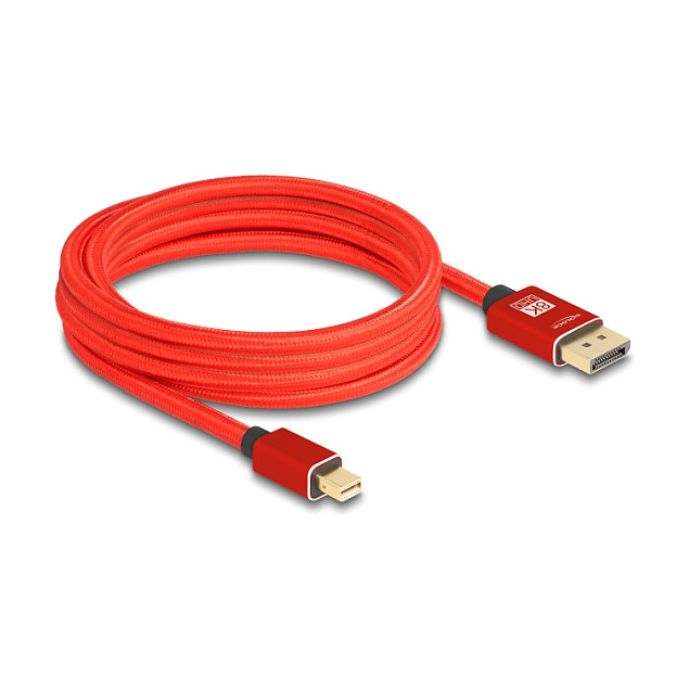 Delock Mini DisplayPort zu DisplayPort Kabel 8K 60 Hz 3 m rot Metall ohne Einrastfunktion