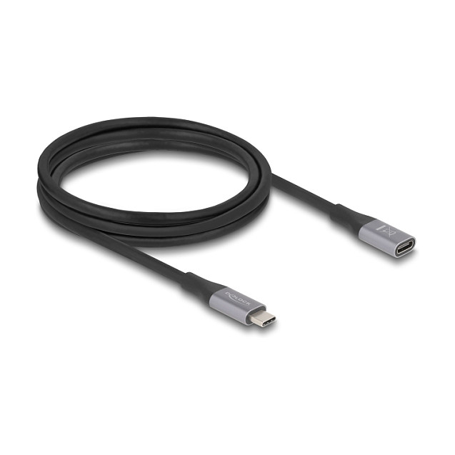 Delock USB 40 Gbps Verlängerungskabel USB Type-C™ Stecker zu Buchse PD 3.1 240 W 2 m grau Metall