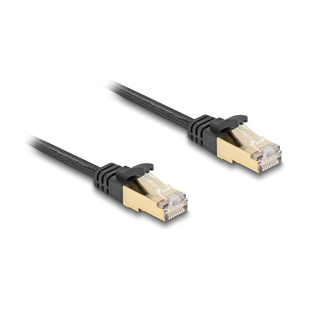 Delock RJ45 Flachband Netzwerkkabel mit Geflechtmantel Cat.6A U/FTP Stecker zu Stecker 7,5 m schwarz