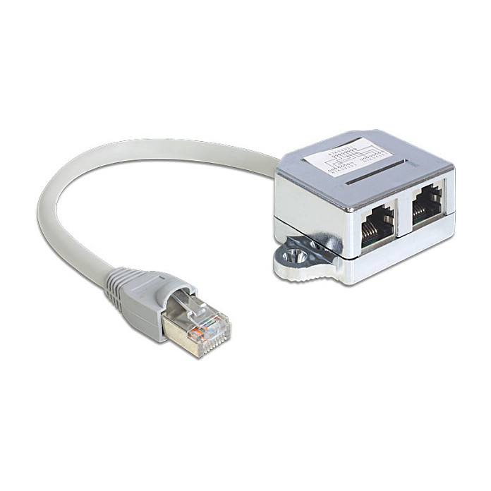 Delock RJ45 Port Doppler 1 x RJ45 Stecker > 2 x RJ45 Buchsen (1 x Ethernet, 1 x ISDN)