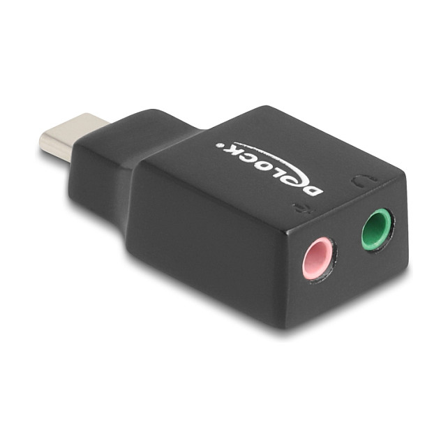 Delock Externe USB Soundkarte mit USB Type-C™ Stecker auf 2 x 3,5 mm Klinkenbuchse Plug & Play Audio Adapter schwarz