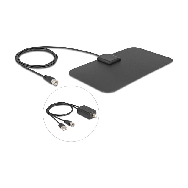 Delock DAB+ DVB-T2 Antenne F Stecker 5 - 25 dB aktiv omnidirektional schwarz Klebemontage