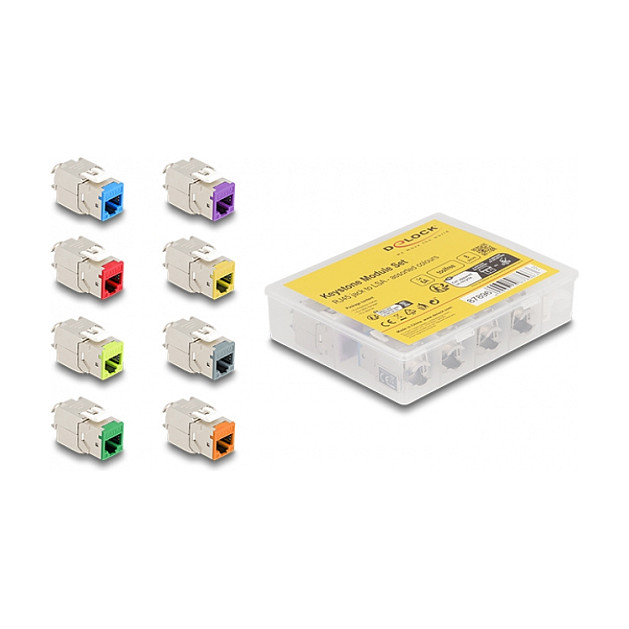 Keystone Modul RJ45 Buchse zu LSA Cat.6A werkzeugfrei farbig Set 8 Stück Netzwerk