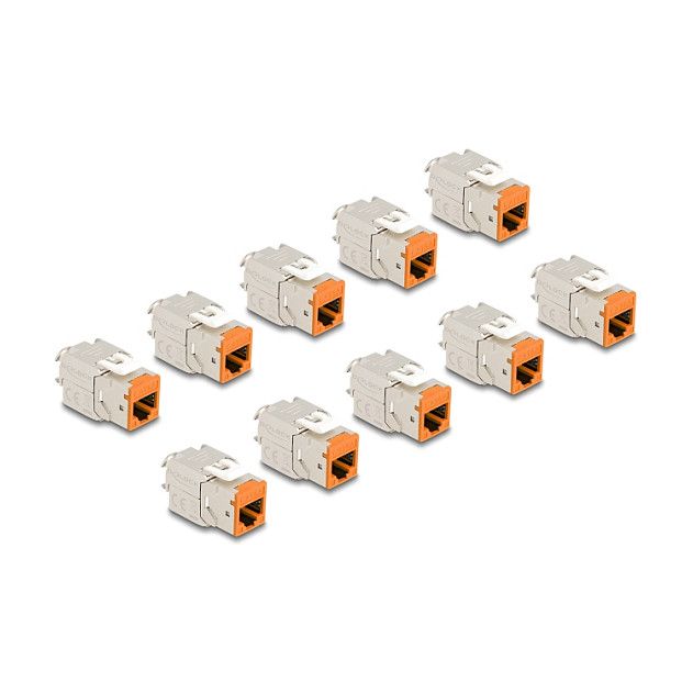 Delock Keystone Modul RJ45 Buchse zu LSA Cat.6A werkzeugfrei orange Set 10 Stück Netzwerk