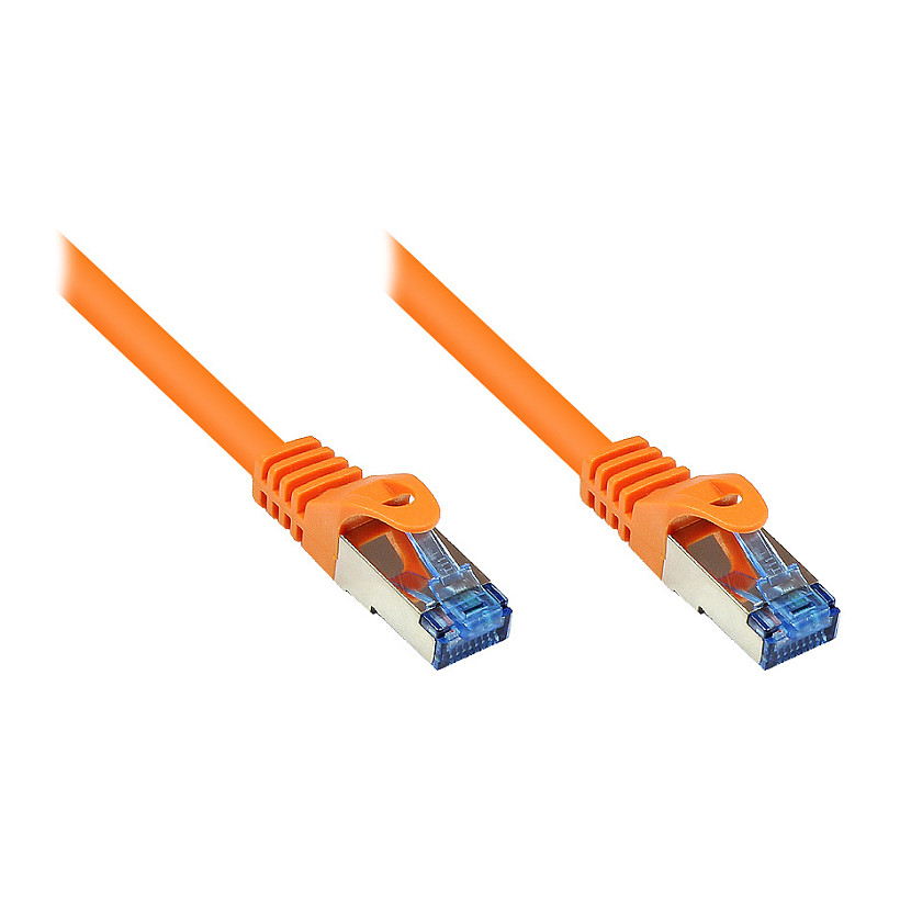 GoodConnections Patchkabel mit Rastnasenschutz, Cat. 6A, S/FTP, PiMF, halogenfrei, 500MHz, orange, 15m, Netzwerk