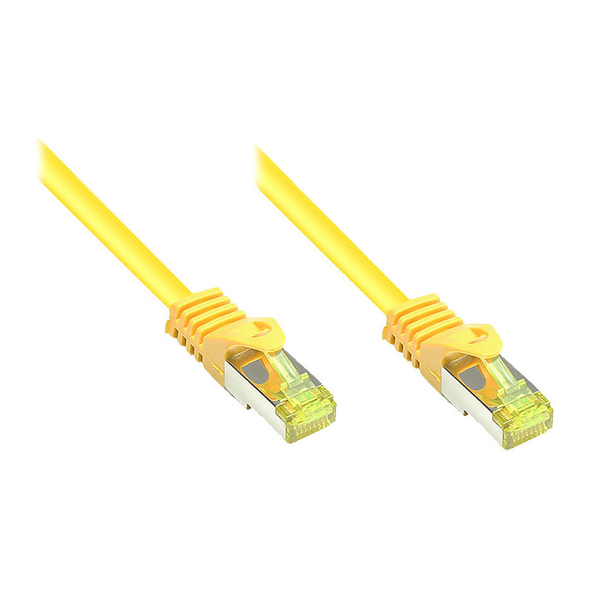 GoodConnections RJ45 Patchkabel mit Cat. 7 Rohkabel und Rastnasenschutz (), S/FTP, PiMF, halogenfrei, 500MHz, OFC, gelb, 10m, Netzwerk