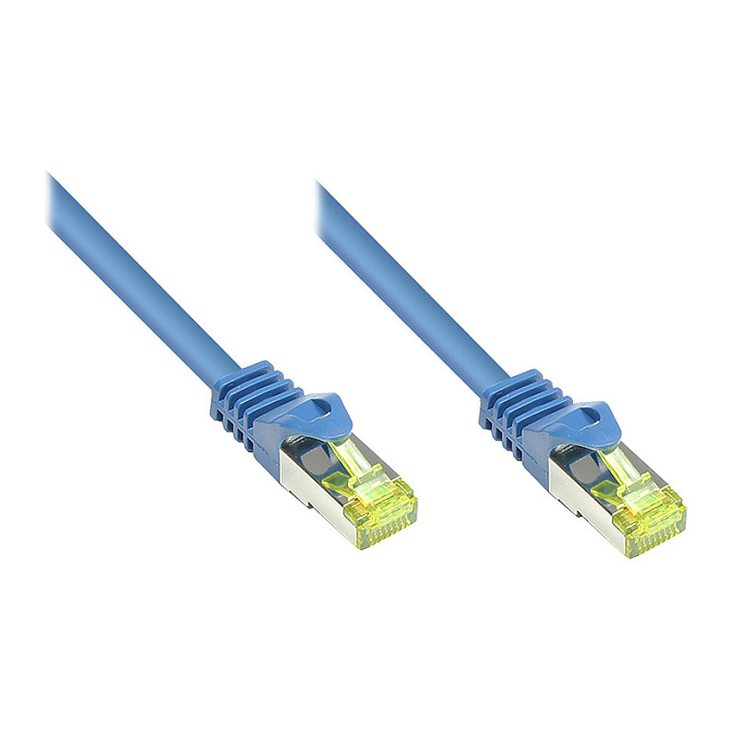 GoodConnections RJ45 Patchkabel mit Cat. 7 Rohkabel und Rastnasenschutz (), S/FTP, PiMF, halogenfrei, 500MHz, OFC, blau, 15m, Netzwerk